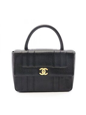 Chanel Handbag Mademoiselle Black Caviar Leather Top Handle Bag